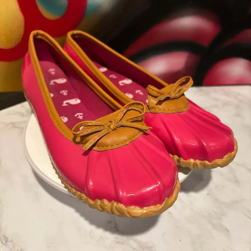 London Fog Webster Pink Duck Skimmer Ballet Flats Rain Shoes